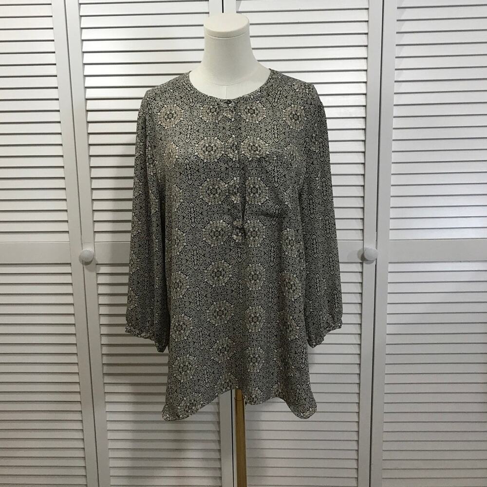 Grace Gray Boho Geometric Relaxed Tunic Blouse XL